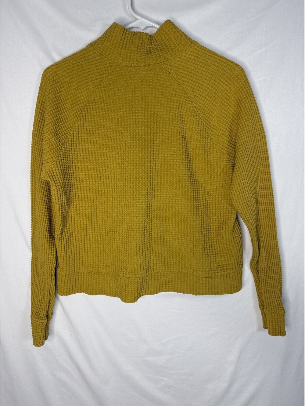 The North Face Waffle Knit Mock Neck Top Women's M Mustard Gold Thermal Raglan